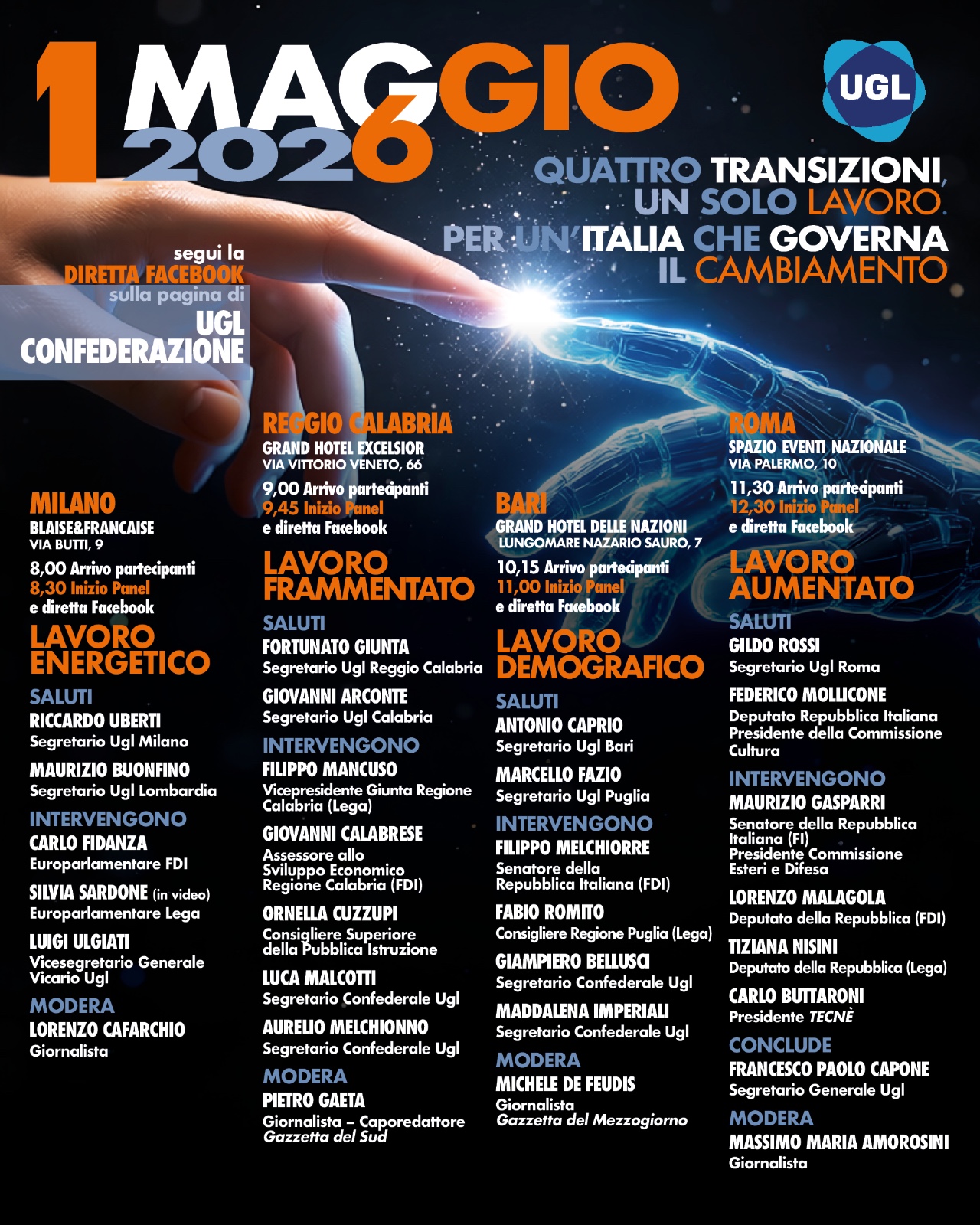 Ugl organizza il 1 maggio: “A Bari confronto su lavoro e cambiamenti sociali”